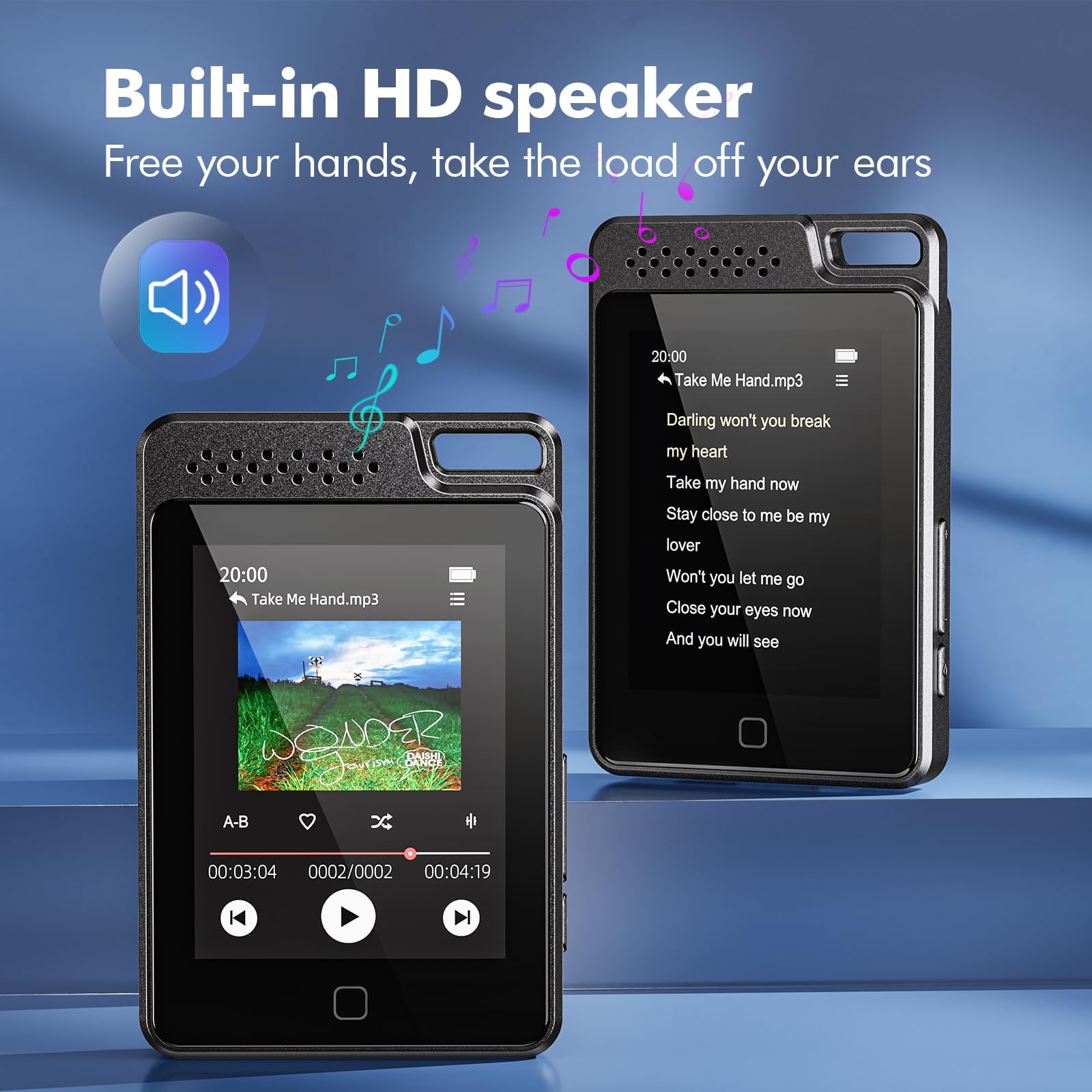 Reproductor MP3 de 64 GB con Bluetooth 5.0, Reproductor de música portátil HiFi sin pérdidas, Pantalla táctil de 2,4", batería de 13 h | Radio FM,eBook | Reproductor de vídeo MP4,64GB