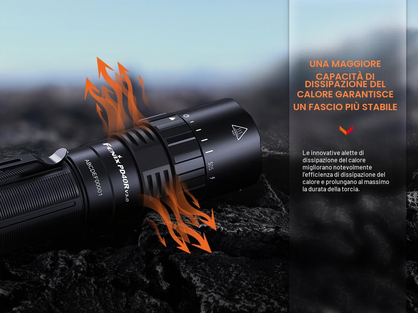 fenix PD40R v3.0, torcia a LED ricaricabile a lungo raggio ultra luminosa | 3000 lumen | 500 m | 89 ore max | interruttore rotativo meccanico | batteria di grande capacità 21700 da 5000 mAh | IP68,