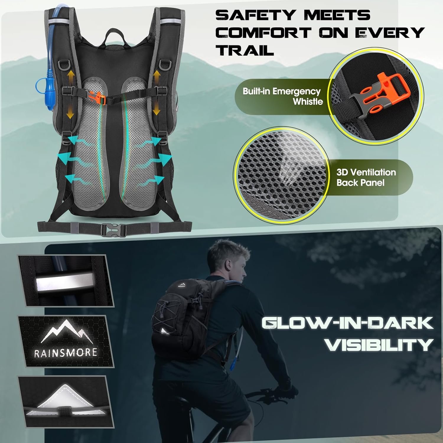 Hydration Backpack with Water Bladder, 18L Lightweight Hiking Backpack for Women&Men Small Insulated Hydration Water Pack for Hiking, Running, Cycling, Biking - Image 7