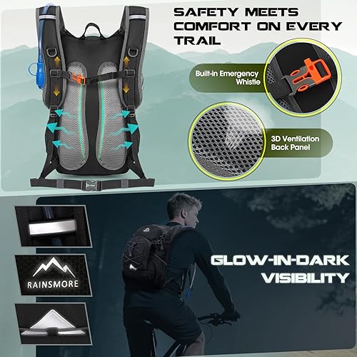 Miniatura 7 de Mochila de hidratación con bolsa de agua, mochila ligera de senderismo de 18 litros para mujeres y hombres, pequeña bolsa de agua de hidratación
