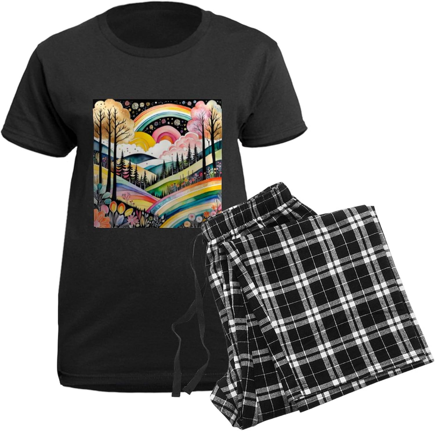 CafePress Midnight Rainbow Landscape Pajamas Womens Novelty PJ Sleepwear
