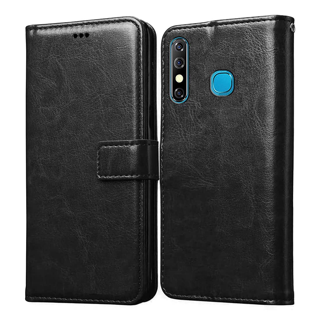 MOBITEX Infinix Hot 8 Black Artificial Leather Flip Cover