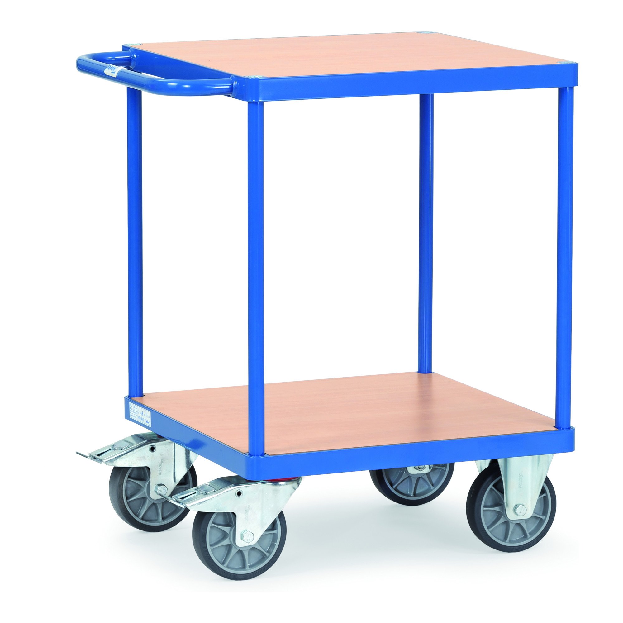 Fetra Transportgeräte mtpic2496 F 500 Regal Wagen mit Tablett, 2 quadratische, 228 mm, 860 mm, 600 mm x 600 mm Plattform, 160 mm Rollen Durchmesser