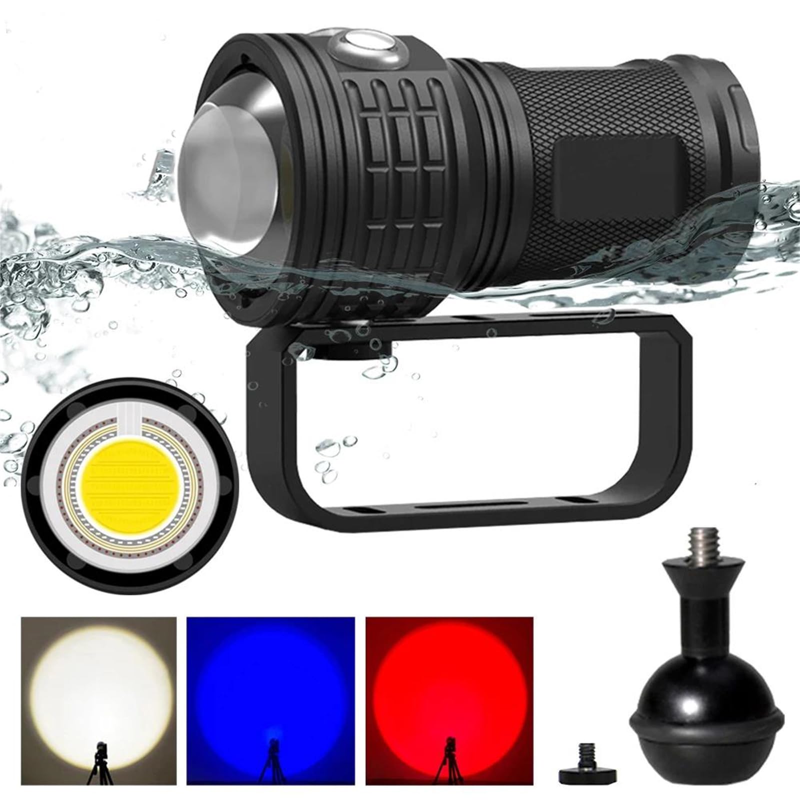 Luce Subacquea, Luce Fotografica Subacquea Professionale 10000LM 50W COB Lampada Perline Torcia Elettrica IPX8 Immersione Impermeabile per Sport Sottomarini Professionali