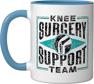 Knee Surgery Support Team Patient Knees Recovery Operation Ceramic Mug, Blue/White