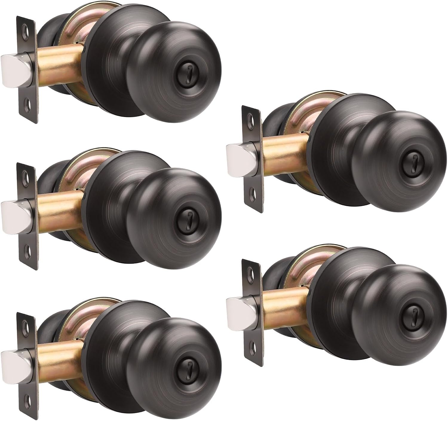 GOBEKOR 5 Pack Oil Rubbed Bronze Door Knobs Privacy Interior Door Knob with Lock Bedroom Bathroom Door Knobs Interior Door Handles