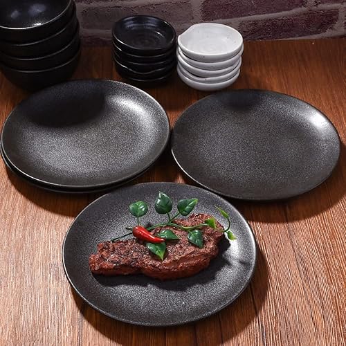 Miniatura 6 de Juego de platos negros de cerámica, platos de cerámica japonesa de 8 pulgadas, juego de 4