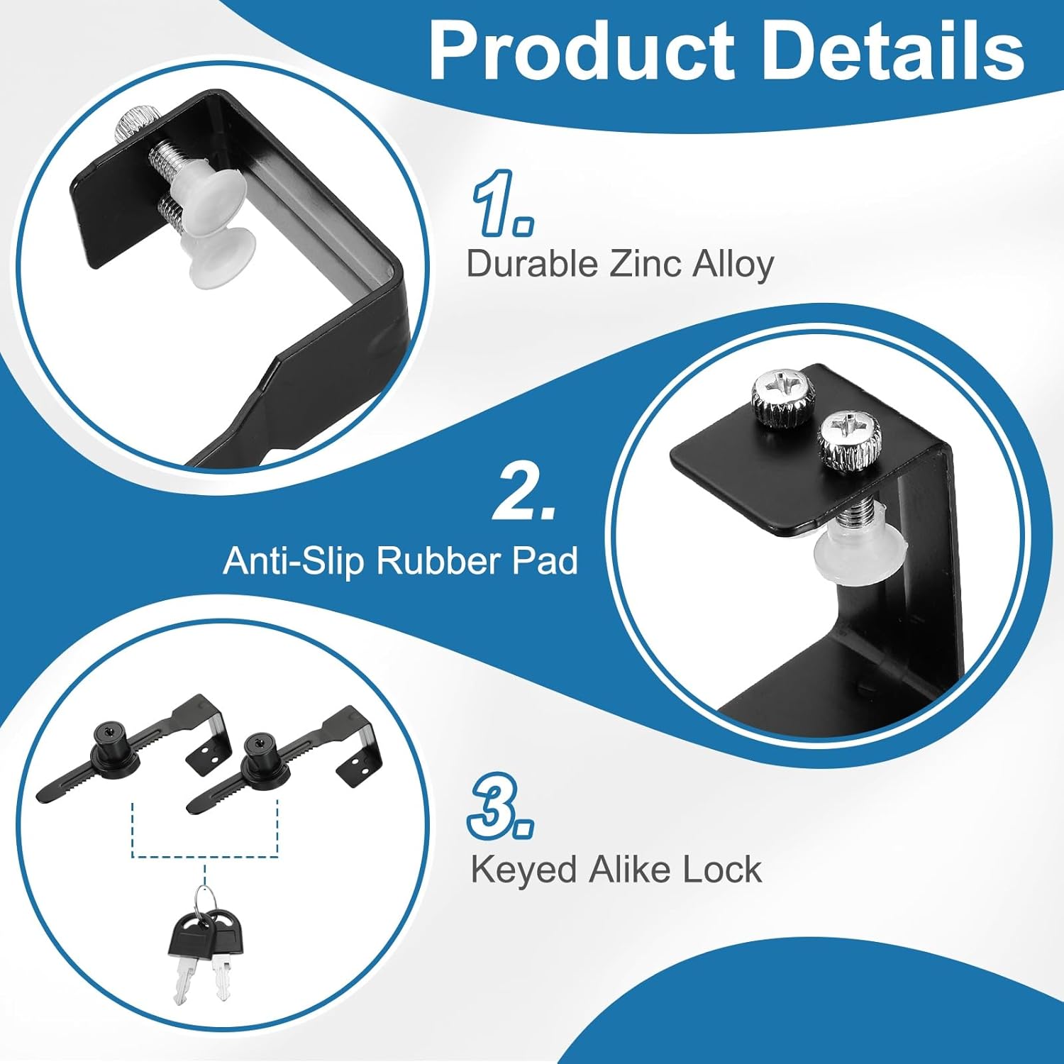 1.7" Sliding Glass Door Ratchet Lock, Keyed Alike Secure Showcase Display Case Lock - No Drill, for 30-40mm/ 1.18-1.57 inch Cabinet Stores Glass Door, Black