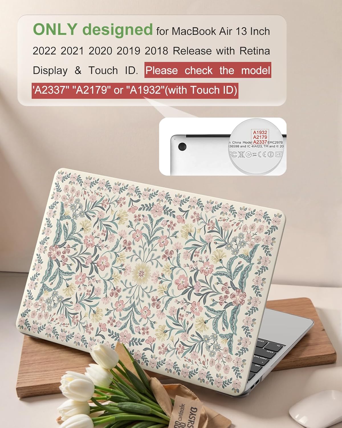 iCasso Compatible with MacBook Air 13 inch Case 2020-2018 Release A2337 M1 A2179 A1932, Slim Anti-Scratch Protective Plastic Hard Shell Case+Keyboard Cover for Mac Air 13.3-Pink Floral - Image 2
