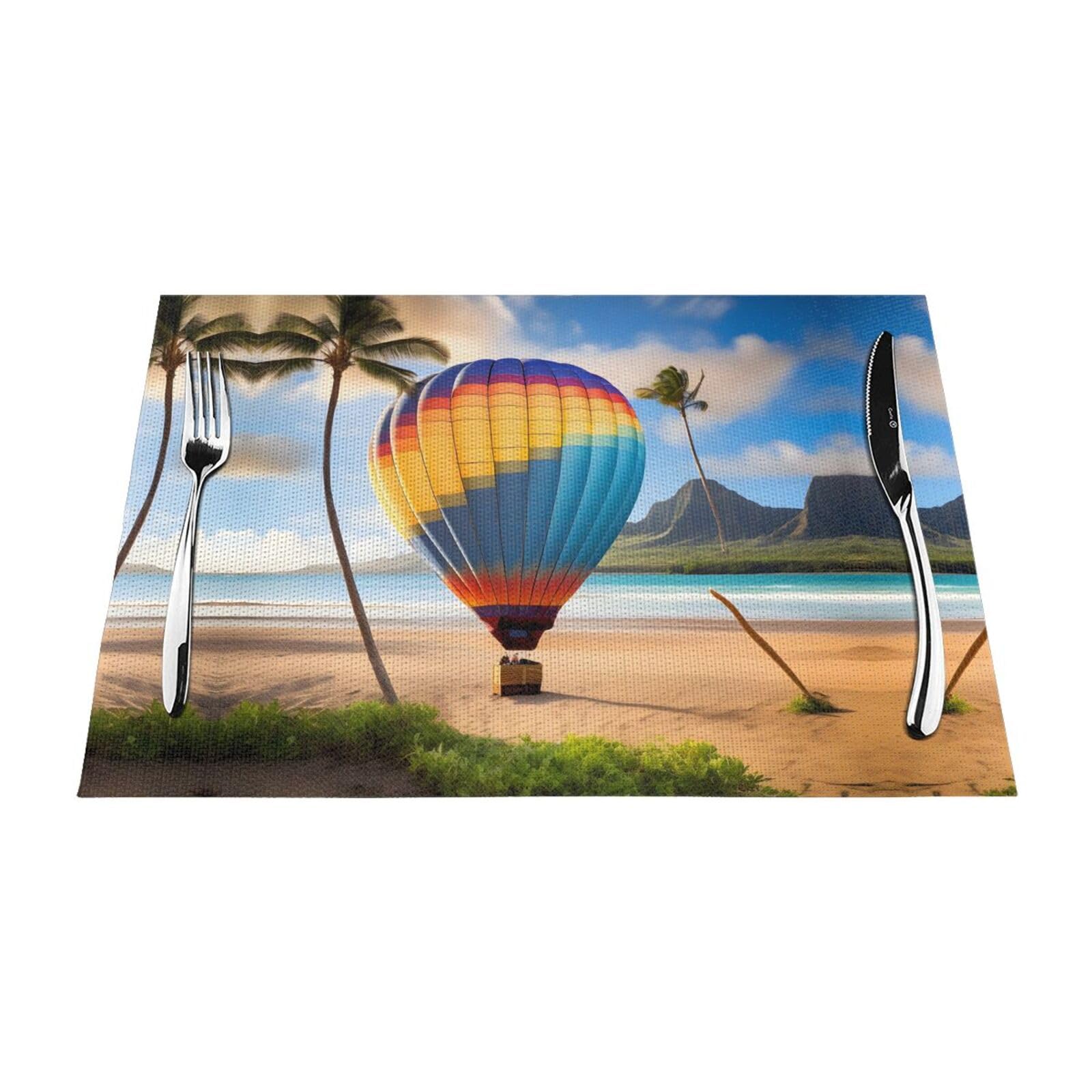Hawaii Hot Air Balloon 6 Pcs Patterned Woven Placemats are Non-Slip and Heat-Resistant and Complement Any Table