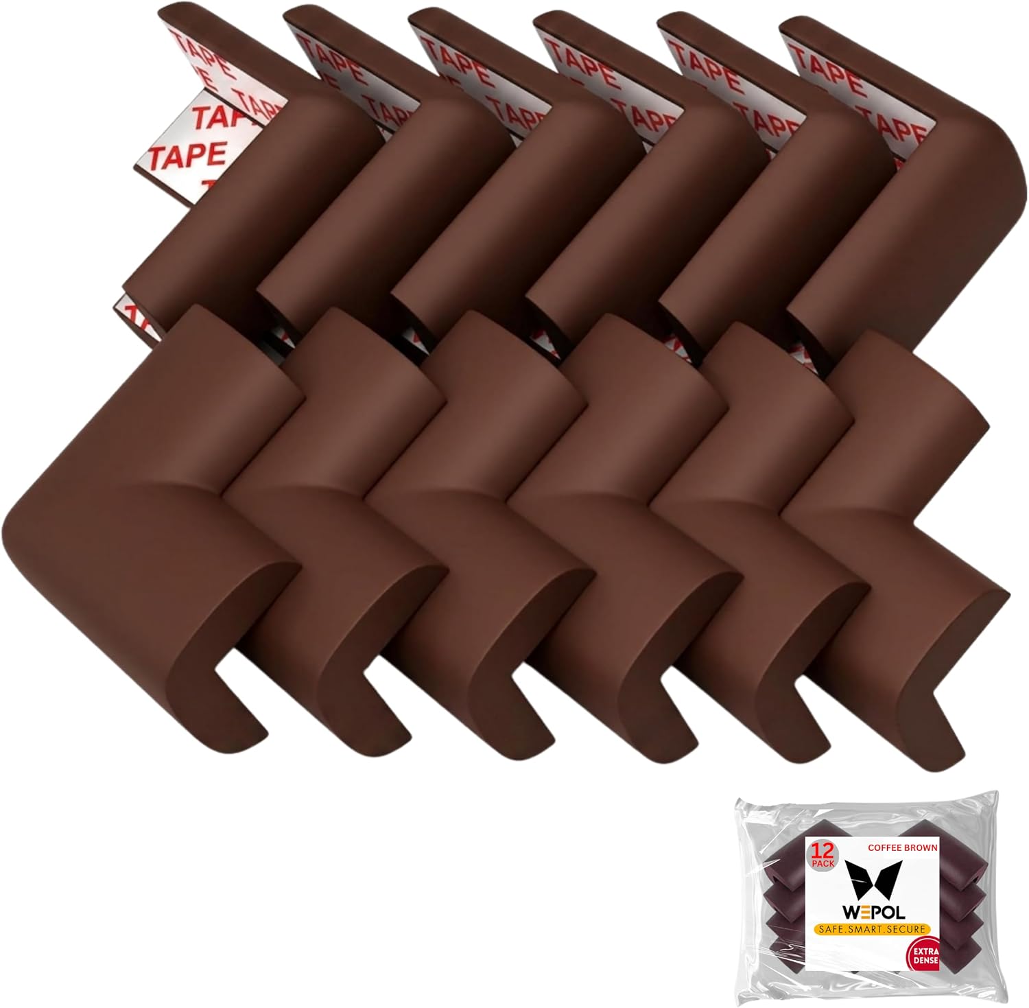 12 PK Soft Foam Corner Protector Baby, Bed Frame Corner Guards Coffee Brown