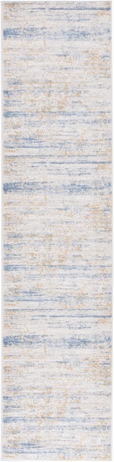 SAFAVIEH Palma Collection Runner Rug - 2'2" x 9', Beige & Blue, Geometric Design, Ideal for High Traffic Areas in Entryway, Kitchen & Bathroom (PAM342A-29)