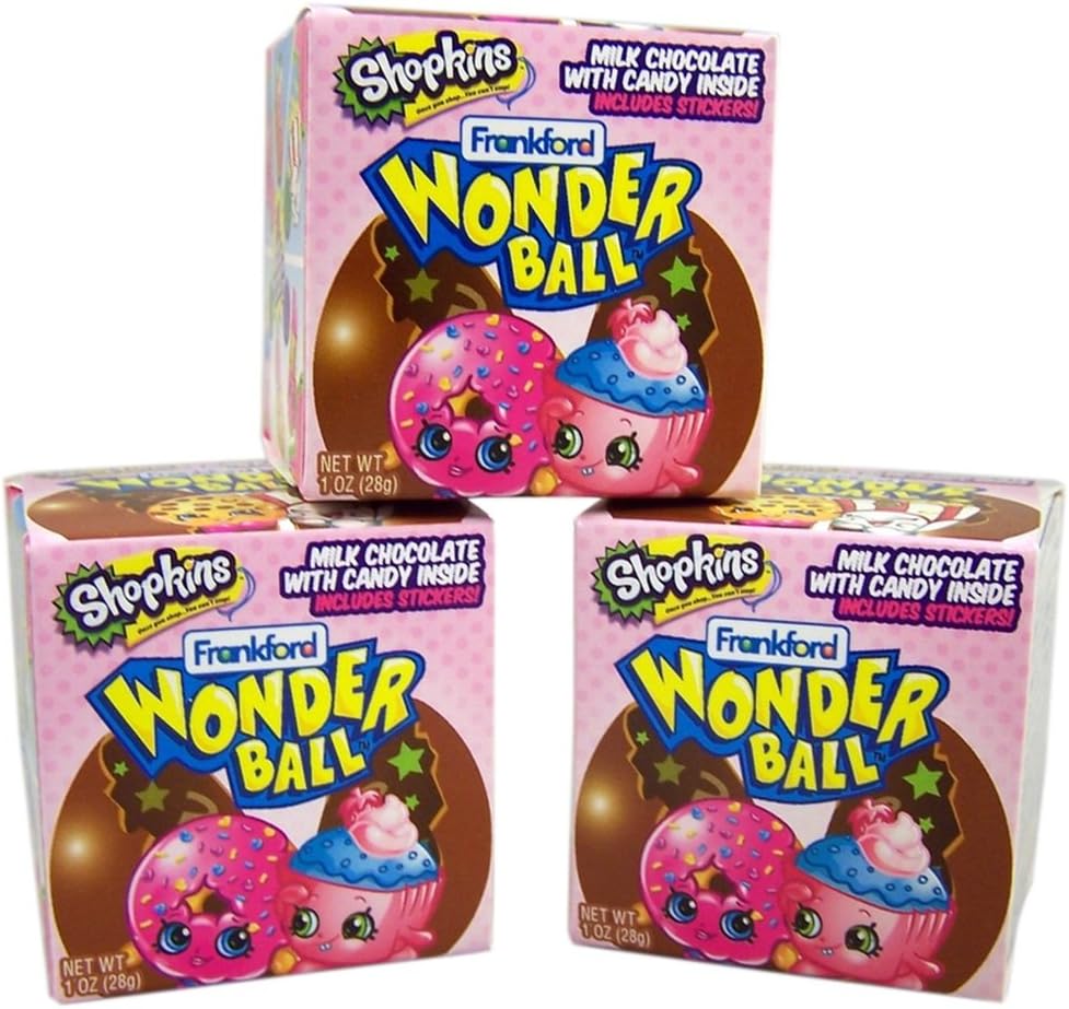 Shopkins Chocolate Wonderball Surprise Egg with Hard Candy and Stickers, 1 oz (Pack of 3)