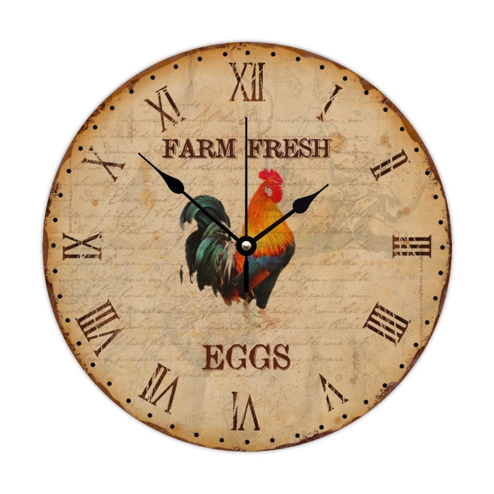 Horloge ronde en bois vintage 38 cm pendule murale silencieuse de cuisine