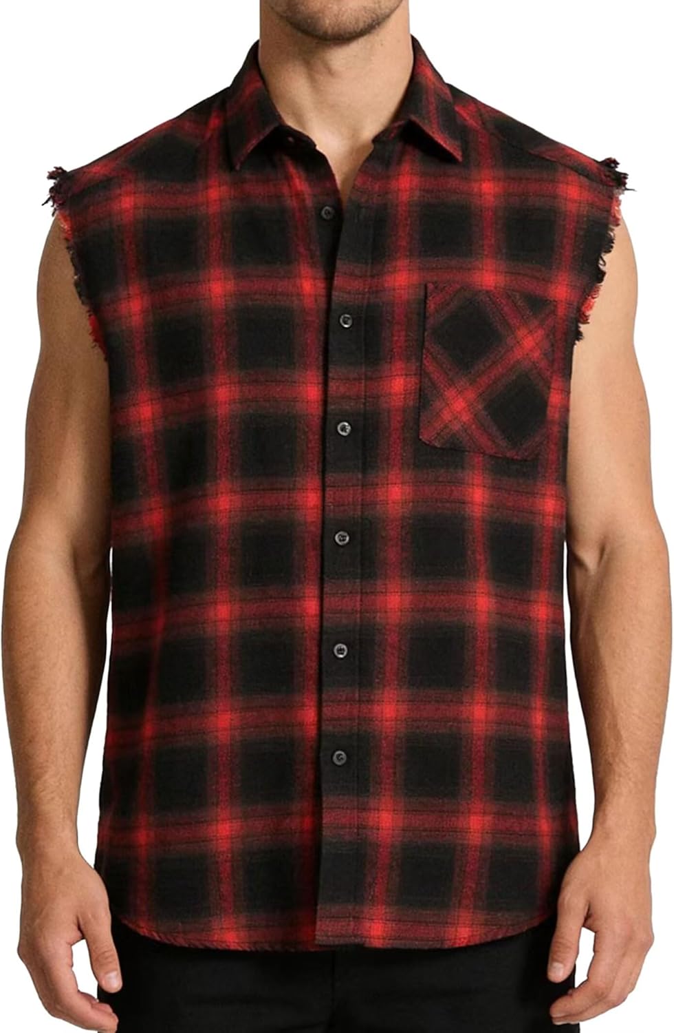 Men's Flannel Sleeveless Shirt Casual Button Down Vest Shirts - Image 2