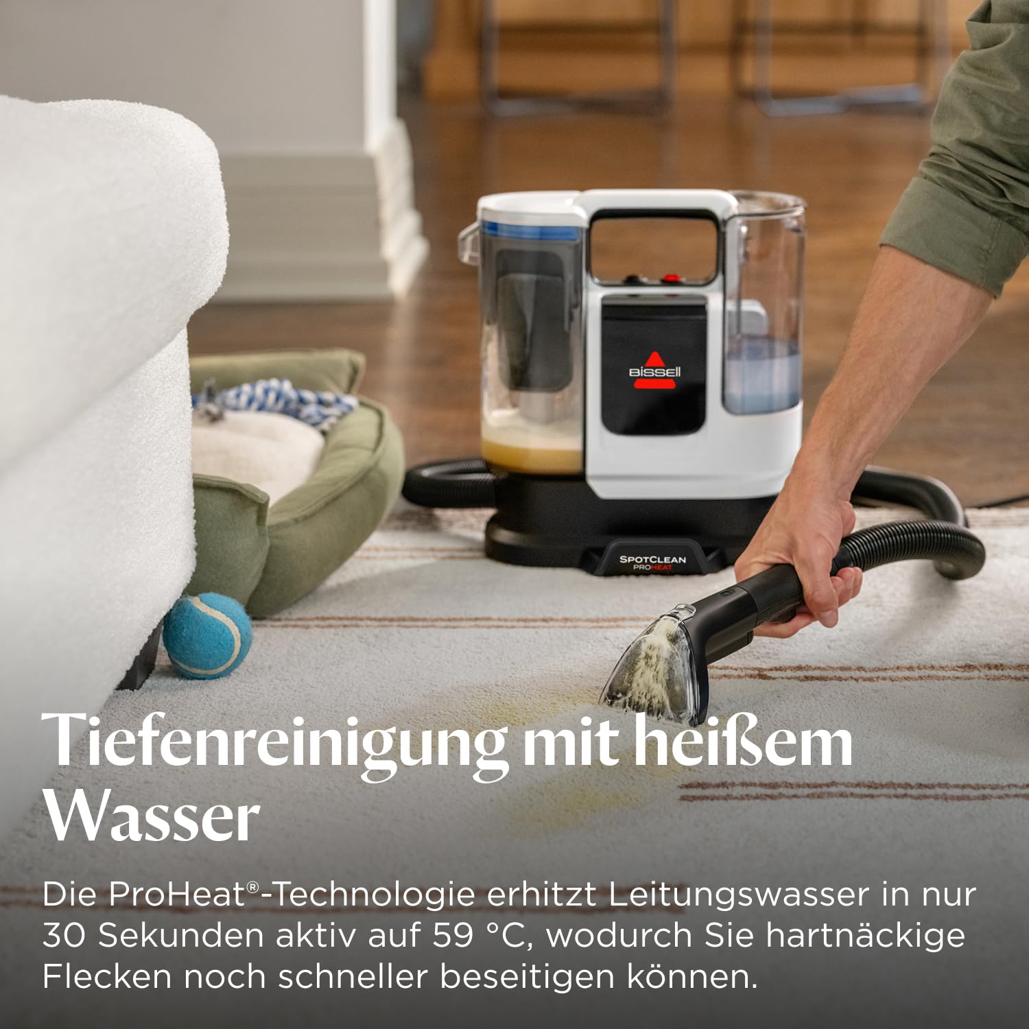 BISSELL SpotClean ProHeat Advanced Teppichreiniger und Polsterreiniger Gerät, Nasssauger und Waschsauger, 1125W Motor, kompakte Multiflächenreinigung, leistungsstark gegen Flecken, mit Kabel, 3924N