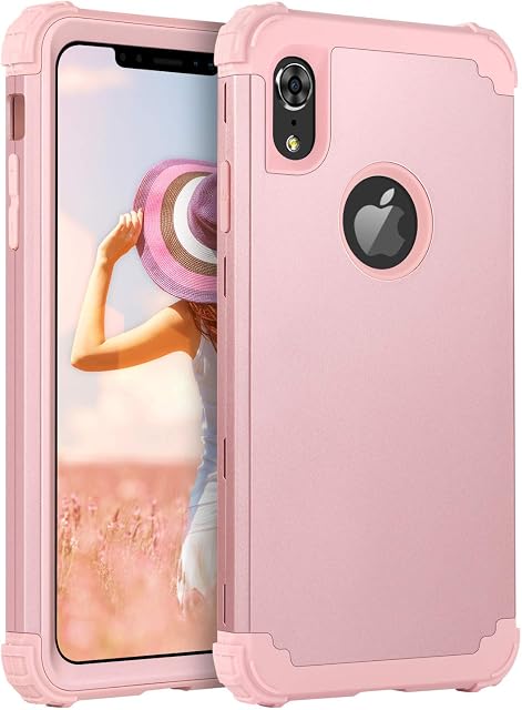 BENTOBEN iPhone XR Phone Case, iPhone XR Case Shockproof, Three Layer Heavy Duty Hybrid Hard PC Soft TPU Bumper Protective Case for iPhone XR- Rose Gold