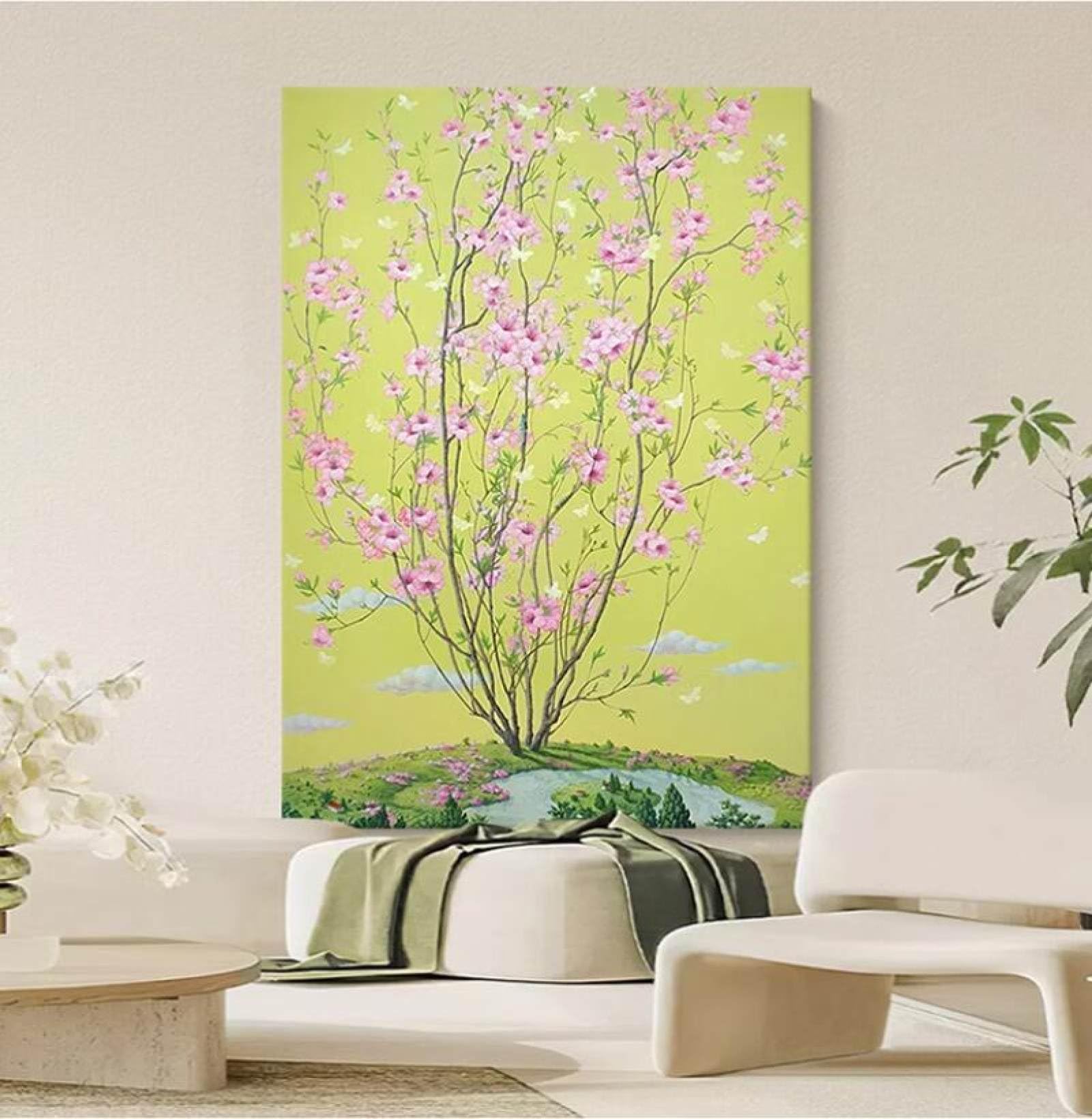 Peinture à l'huile fait main art mural sur toile moderne décoration maison style chinois rose