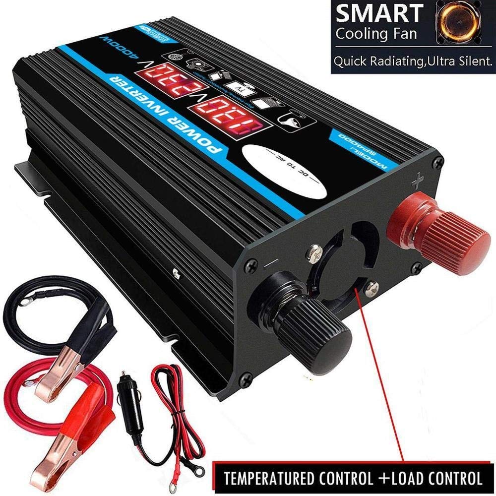 Inverter 12V 220V 4000W - Auto Power Inverter con Dual USB e Onda sinusoidale modificata (Black 12v 220v)