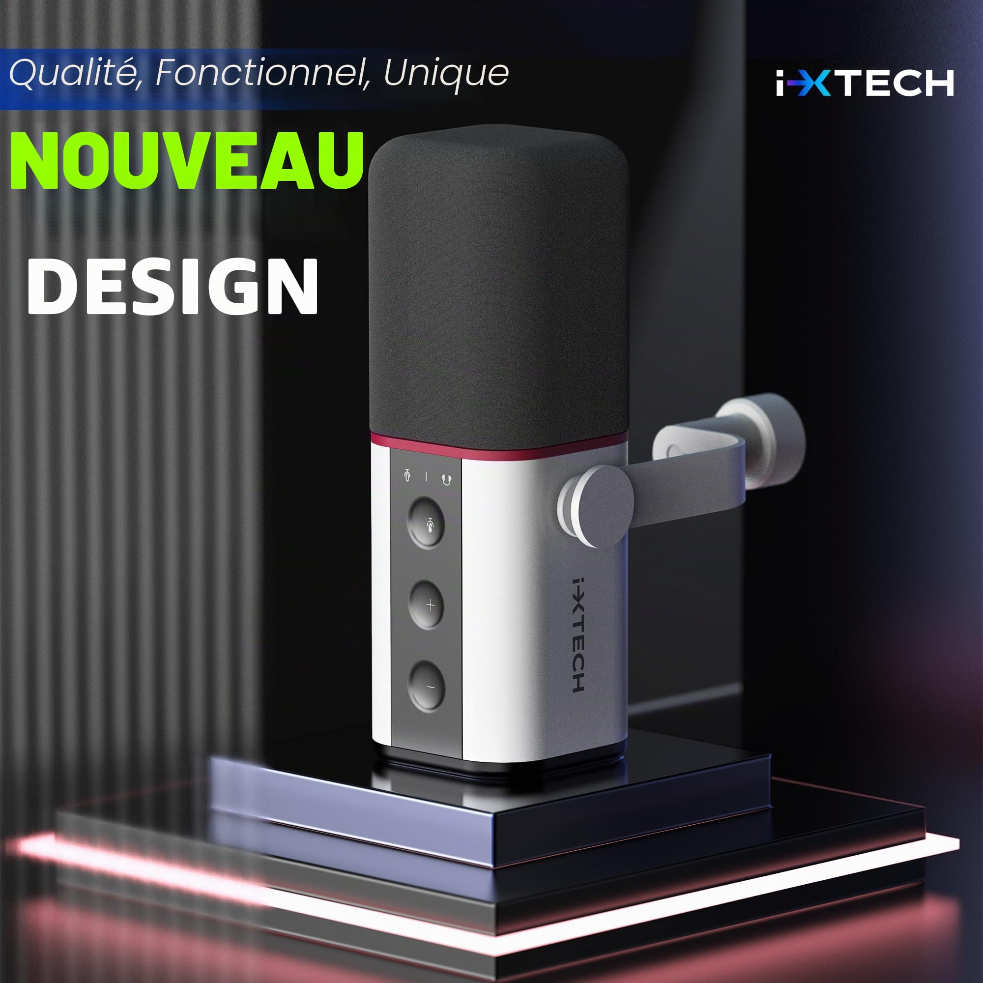 IXTECH Microphone Dynamique cardioïde avec Cache-Micro, Microphone Vocal USB XLR pour podcasting, Streaming, Enregistrement, Jeux et Voix Off (Blanc)