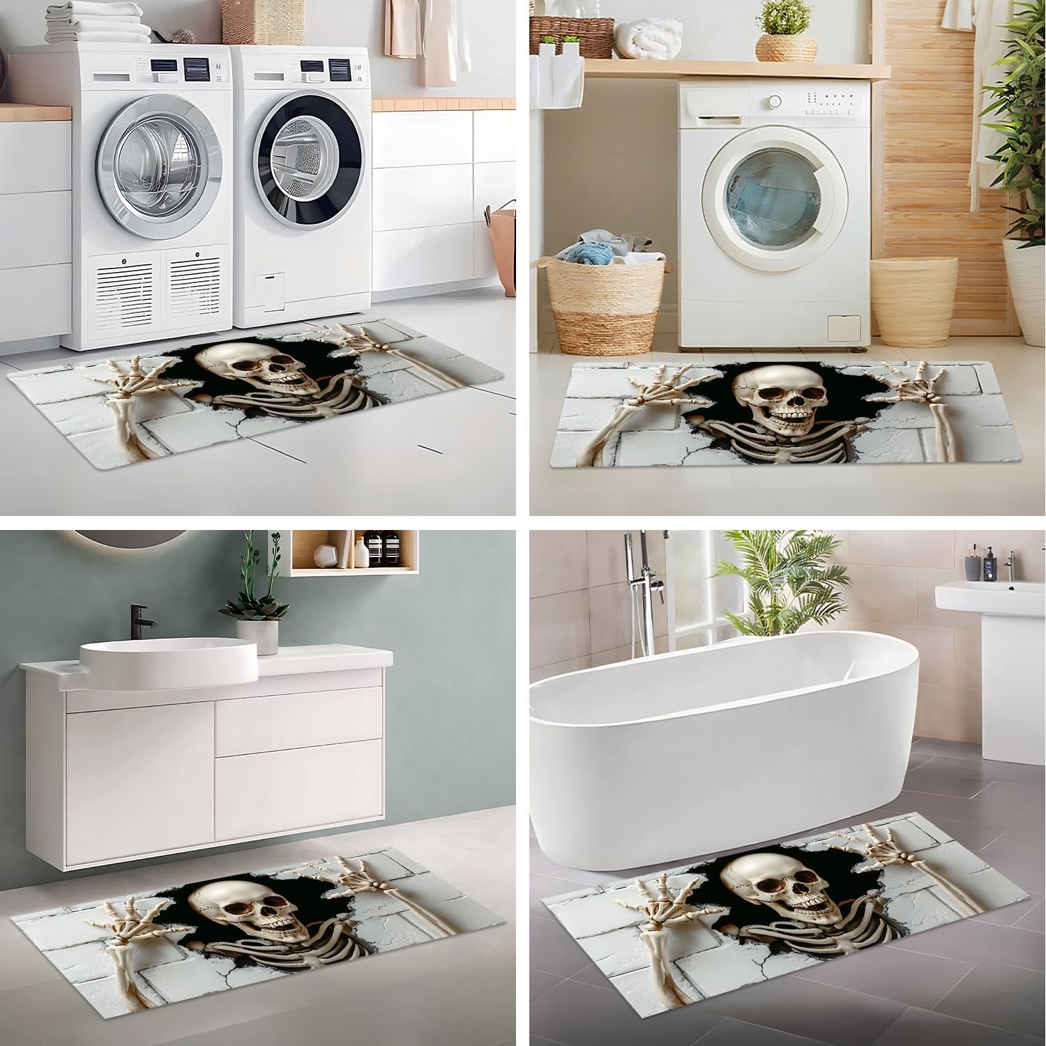 Laundry Room Runner Rug 20x47 inch,Non-Slip Waterproof Floor Mat,Farmhouse Kitchen Floor Mat for Mudroom and Bathroom (Skull, 20"x47")