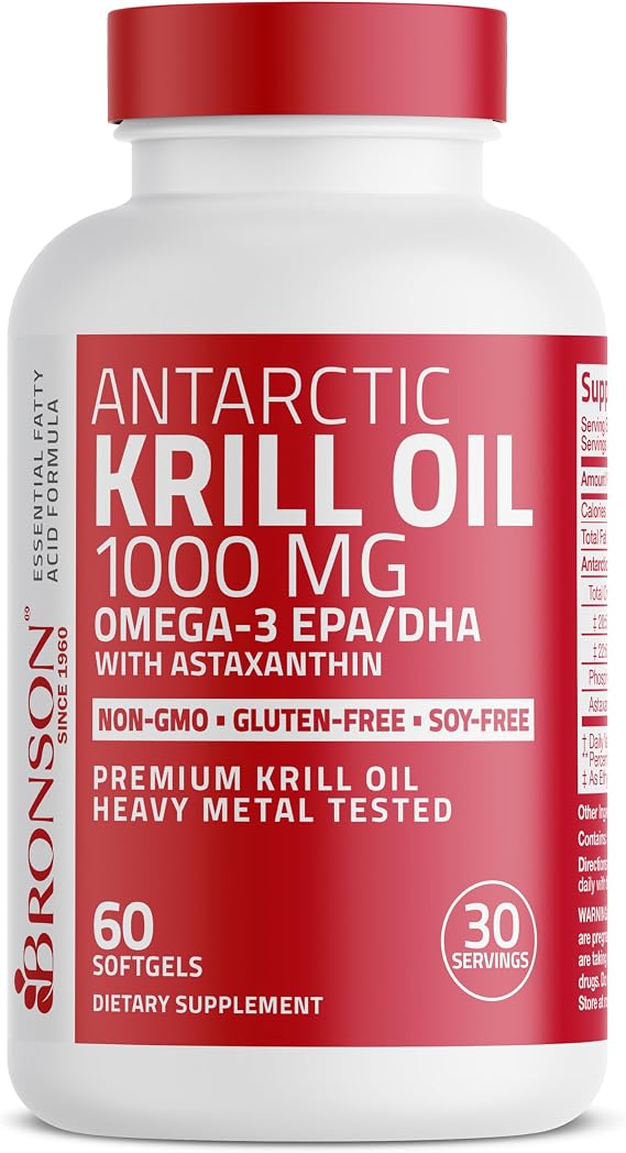 Bronson Antarctic Krill Oil 1000 mg with Omega-3s, 60 Softgels