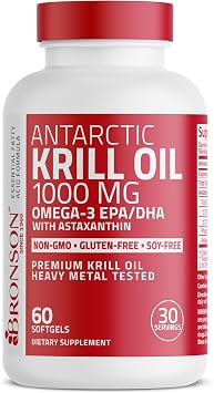 Bronson Antarctic Krill Oil 1000 mg with Omega-3s, 60 Softgels
