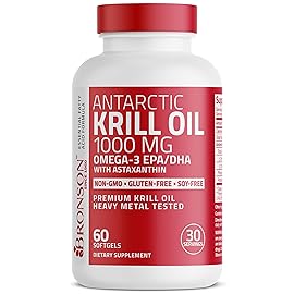Bronson Antarctic Krill Oil 1000 mg with Omega-3s EPA, DHA, Astaxanthin and Phospholipids 60 Softgels