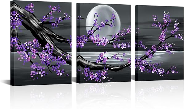 LoveHouse Purple Canvas Wall Art Purple Pictures for Living Room Bedroom Floral Painting Artwork