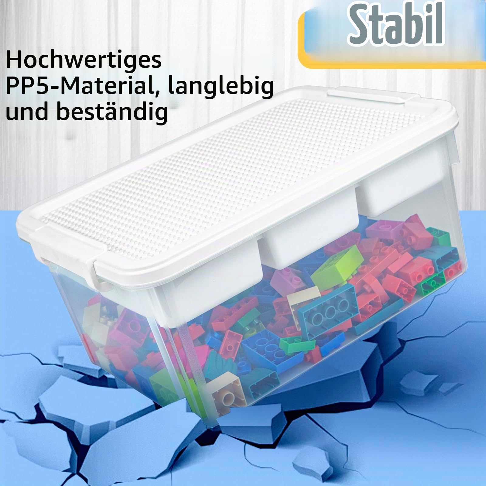 Creahaus 16L Aufbewahrungsbox mit herausnehmbarem Tablett, Kunststoffbehälter mit Gebäude Grundplatte Deckel und Verschlussschnallen, stapelbare Bastelbox für Kunst,Playdoh,Werkzeug,Basteln,Spielzeug