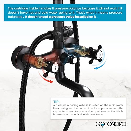 Vista 34 de gotonovo Grifo de ducha de baño, mezclador de lluvia, cabezal de ducha redondo de 8 pulgadas, mango cruzado doble con boquilla de bañera, montaje