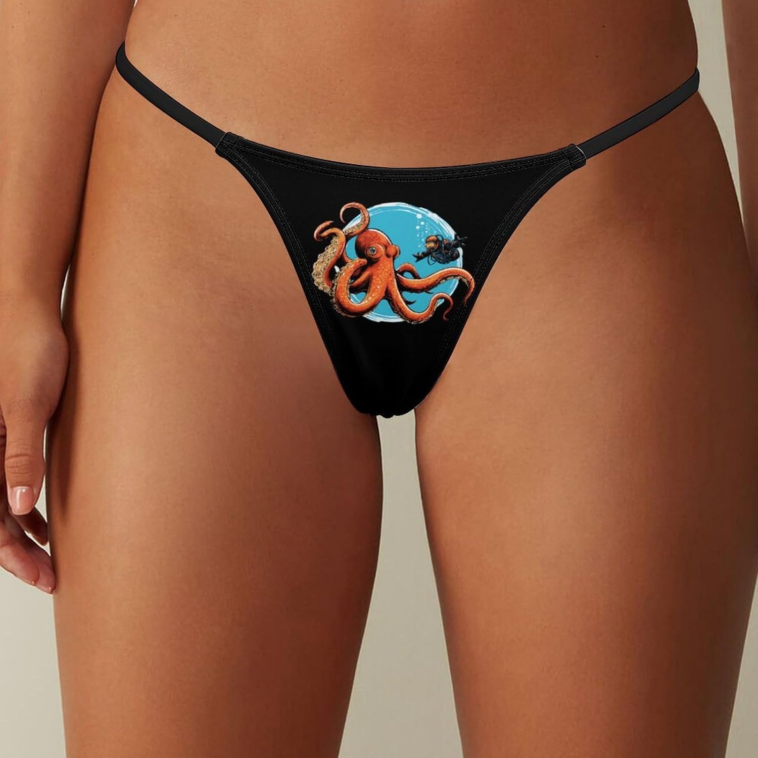 Diver And Octopus Thongs for Women Underwear G-String Panties | Breathable,Low Rise Panties,T-back,Sexy,Briefs,No Show Thongs