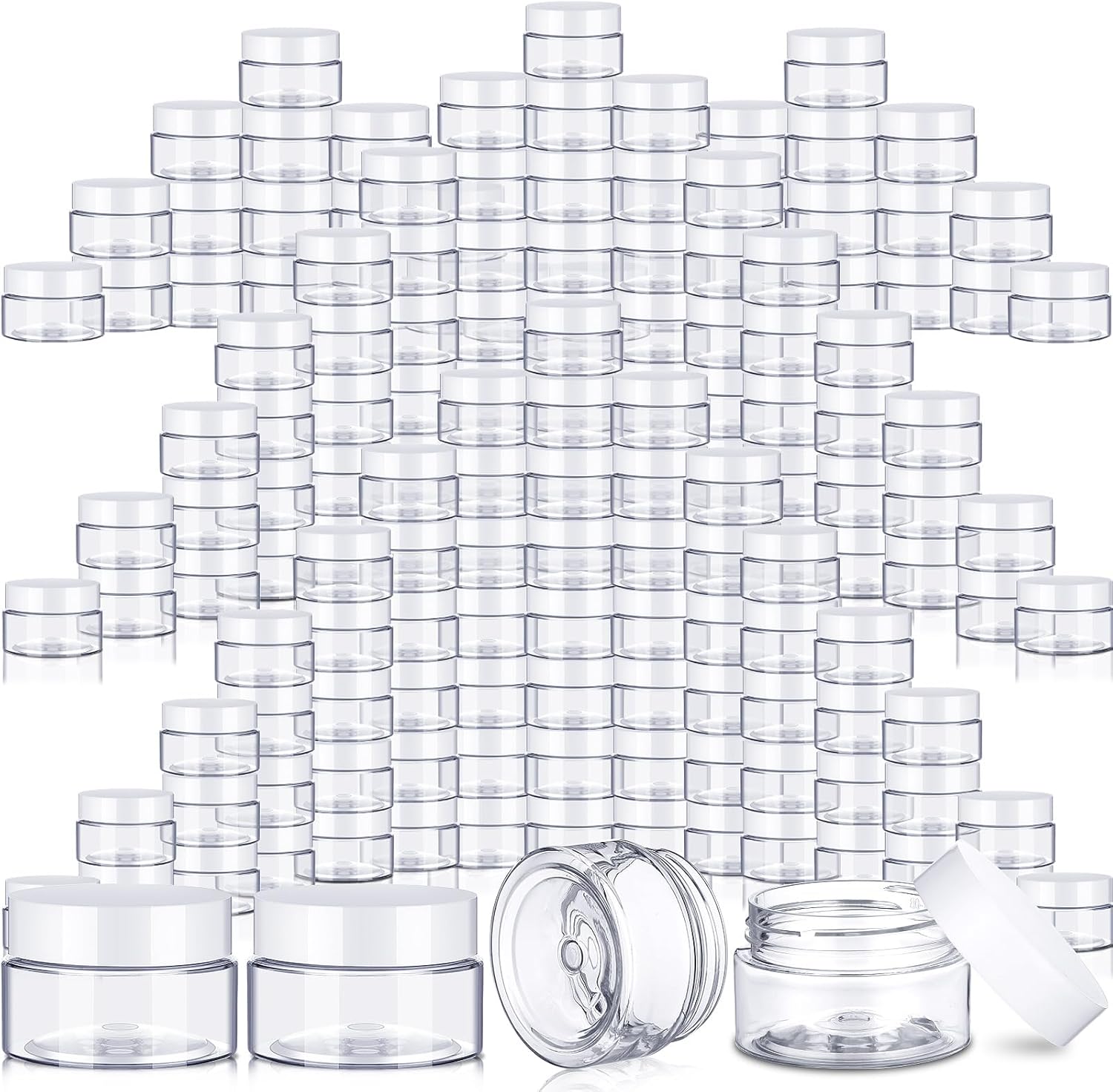 SATINIOR 100 Pcs Plastic Jars with Lids Small Containers Lids Wide Mouth Small Plastic Containers for Lotion Cream Rhinestones Body Butters Travel Storage (2 oz,White)