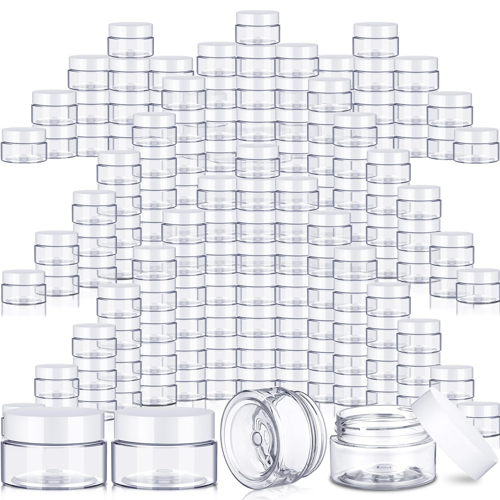 SATINIOR 100 Pcs Plastic Jars with Lids Small Containers Lids Wide Mouth Small Plastic Containers for Lotion Cream Rhinestones Body Butters Travel