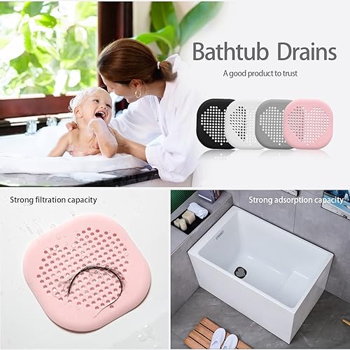 Miniatura 7 de Paquete de 2 recolectores de pelo para desagüe de ducha, accesorios de baño grises, cubierta de drenaje de silicona duradera con ventosas para