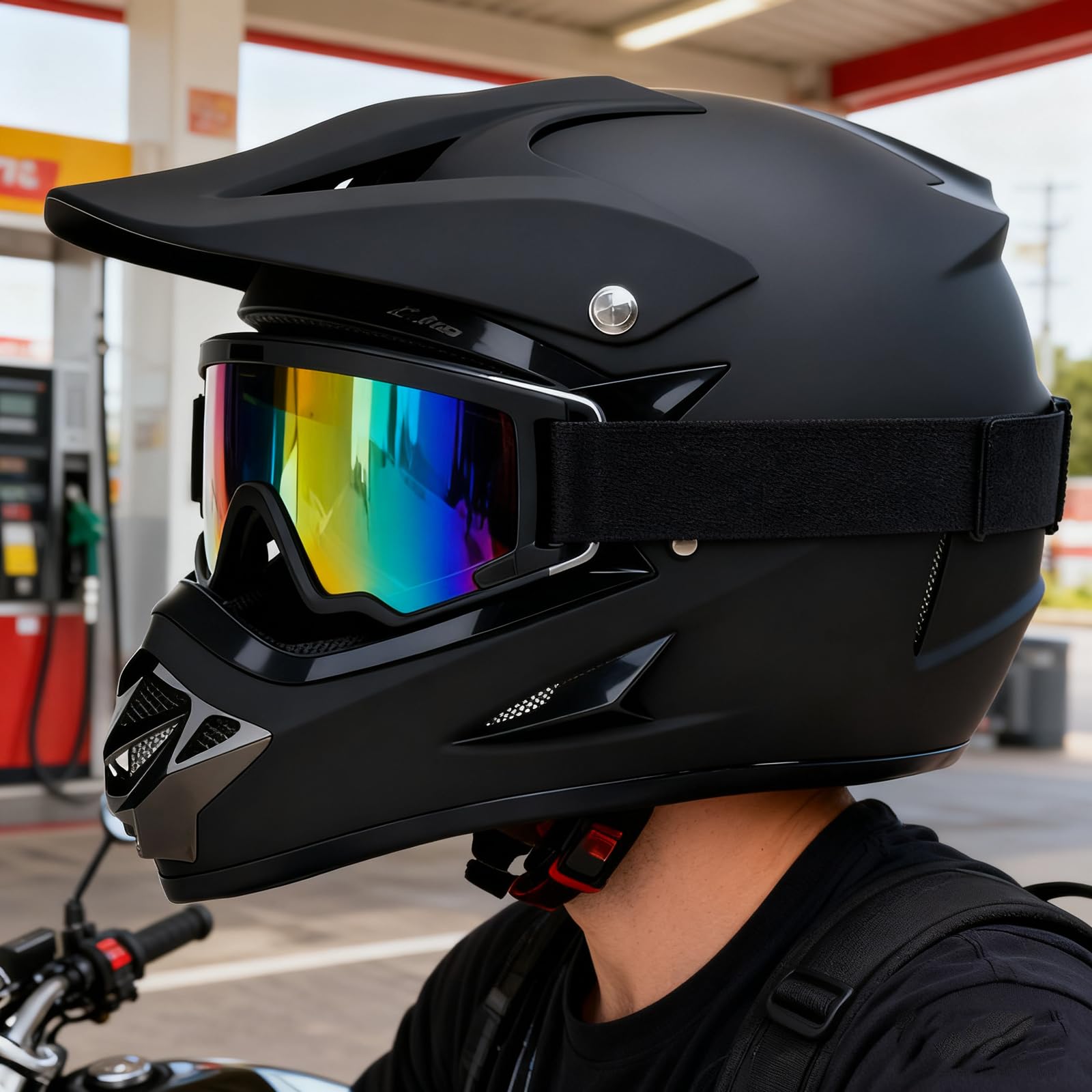 Kinder Motorradhelm Crosshelm Schwarz,Cross Helm Herren Fullface Helm MTB DOT-Zertifizierung Inklusive Brille, Handschuhe Und Masken Set