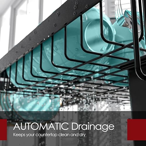 Miniatura 2 de Sakugi Escurridor de platos sobre el fregadero, estante de secado grande con longitud ajustable de 23.6 a 35.0 pulgadas, escurridor de platos para