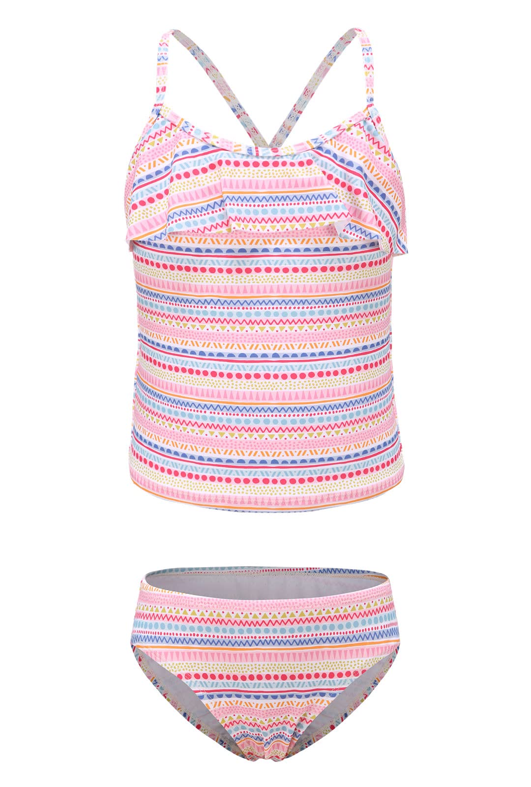 Girls Two Piece Tankini Swimsuit Hawaiian Ruffle Swimwear Bathing Suit Set