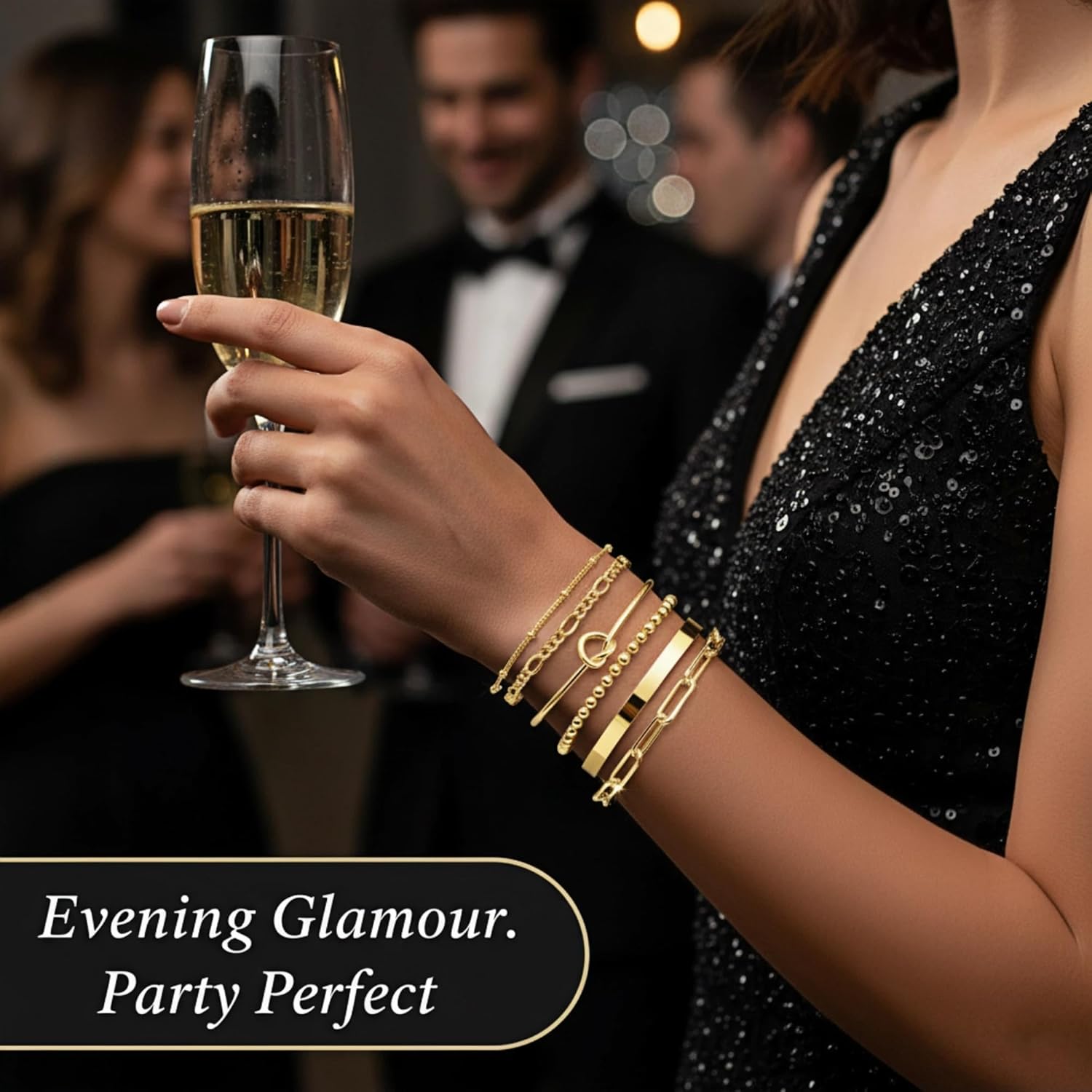 18K Gold Plated Bracelet Set for Women - Dainty Adjustable Layered Chain & Bangle Stackable Jewelry - Image 4