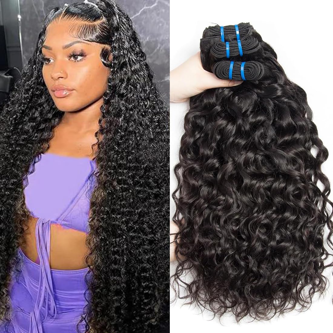 MsSunlight Human Hair Bundles Water Wave Bundles 26 28 30 Inch 100% Unprocessed Brazilian Virgin Human Hair Bundles 3 Bundles Weave Hair Extensions