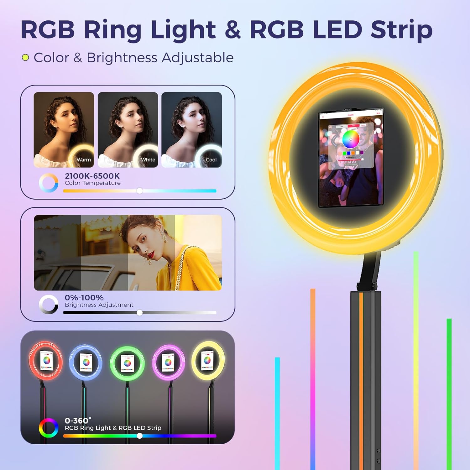 Portable Photo Booth Compatible with Ipad, PhotoBooth Machine Stand Shell with ChackTok App Control, RGB Ring Light, Lightweight Design for Parties/Wedding/Events, Rentals & Business