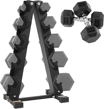 BalanceFrom Dumbbell Rack Stand, Multi-Tier Weight Rack for Dumbbells & Kettlebells, Heavy Duty Home Gym Storage Rack, Includes 25 lb Dumbbell Pair, Black