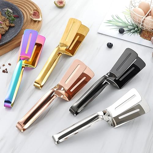 Miniatura 2 de Pinza de barbacoa arcoíris de 10.8 pulgadas, acero inoxidable 304, multiusos, para carne, pescado, pan, hamburguesa, barbacoa, freír panqueques,