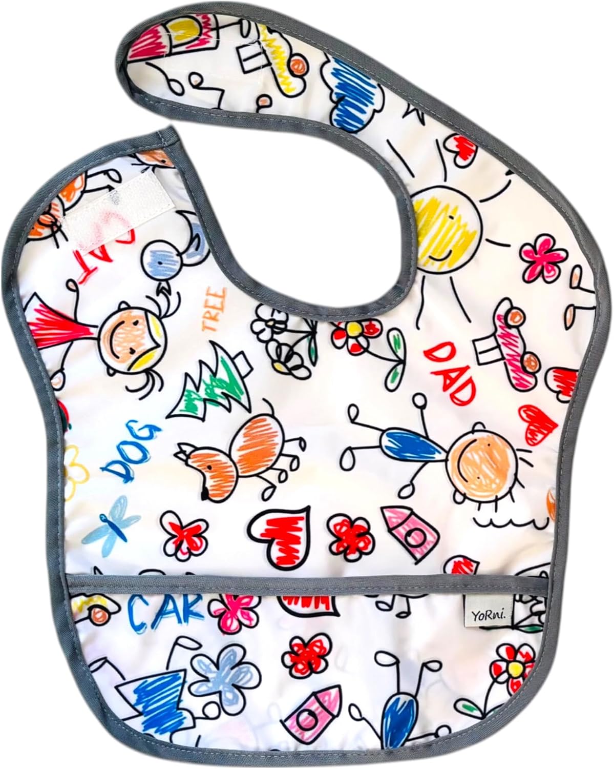 baby Food Apron with Yorni, Leak Proof, Pockets and Neck Velcro Family
