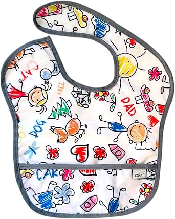 baby Food Apron with Yorni, Leak Proof, Pockets and Neck Velcro Family