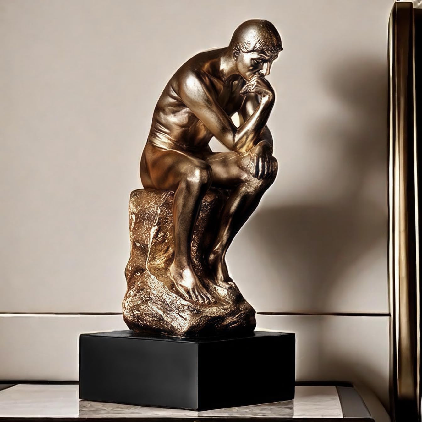 Resin The Thinker Thinking Man with Black Base Statue Sculpture Frgurine Gift for Home Office Living Room Desktop Display Decorative Decoration