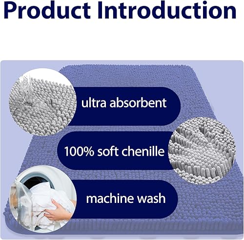 Miniatura 4 de Alfombrilla de baño de felpilla antideslizante, ultra absorbente, de secado rápido y lavable a máquina para bañoducha (16-24 pulgadas)