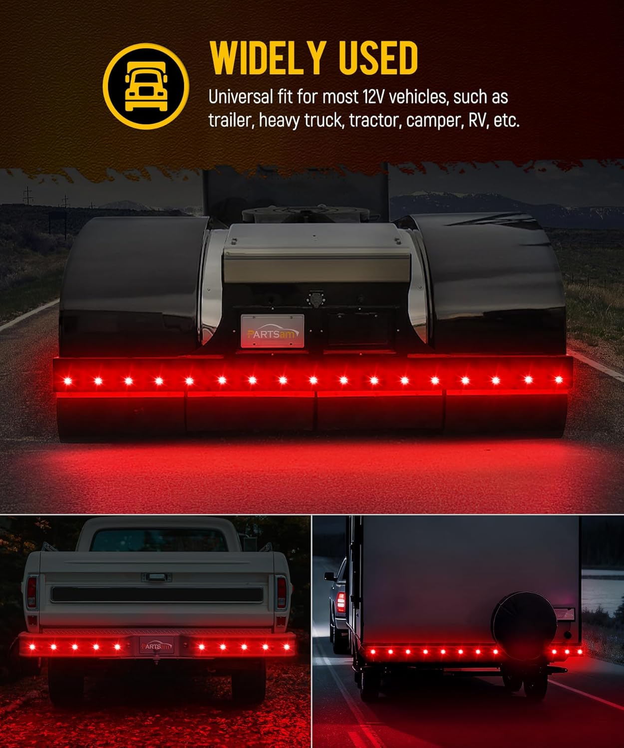 Partsam 10 Pcs 3/4 inch LED Red Watermelon Side Marker Dual Function Strobe + Marker Lights, Clear Lens Clearance Tail Signal Warning Light for Trailer Truck RV