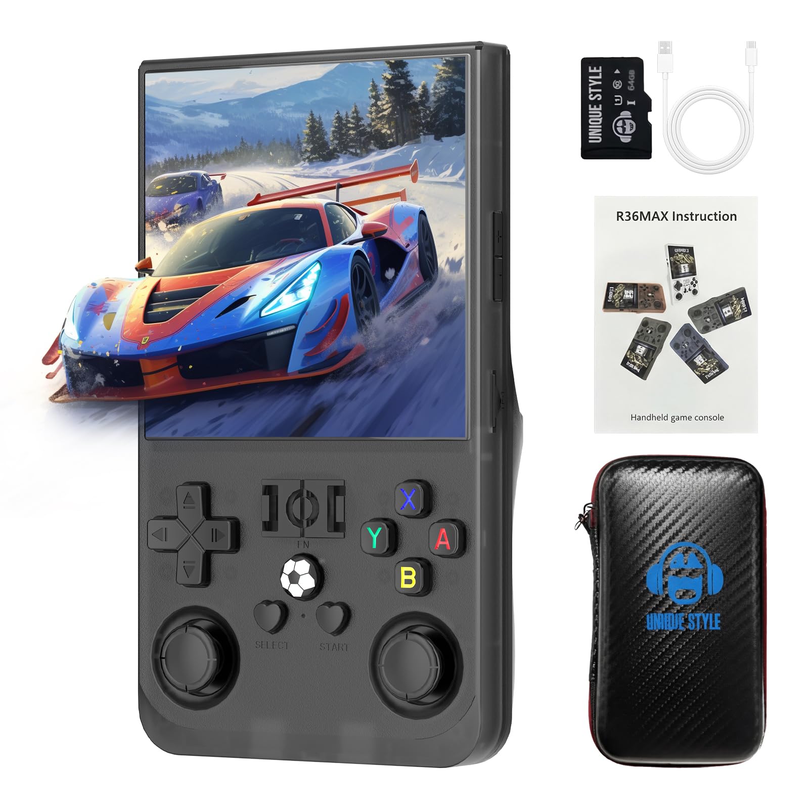 Photo 1 of R36max Retro Handheld Console,Upgraded 4.0" IPS Screen Portable Gaming Console,64GB Preloaded 18000+Games,Linux Open Source System Handheld Emulator Supporting 30+Emulators,4000mAh Battery(64G Black2)