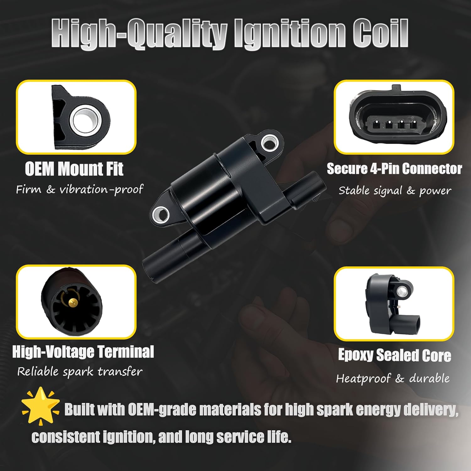 8PCS UF414 Round Ignition Coils Pack & Double Iridium Spark Plugs & Spark Plug Wires for Chevy Silverado Tahoe Trailblazer Avalanche Express GMC Sierra Yukon Savana 07 08 09 10 11 12 13 14 15 16 C1512